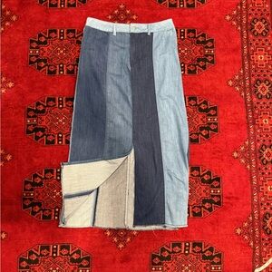 Blue Asymmetrical Midi Pencil Skirt